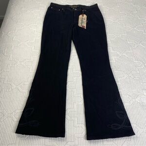 Lauren Ralph Lauren Western Trim Flare Jeans in Black Sz 12 Boho Embroidered